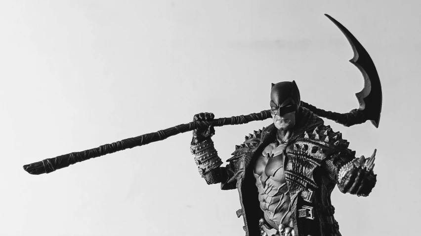 a male batman is holding a giant axe