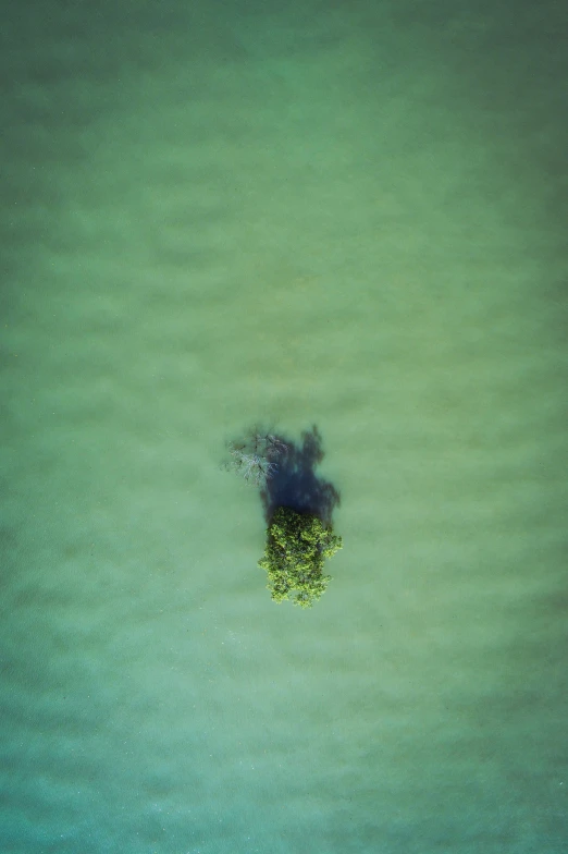 an aerial po of a rock in the middle of the ocean