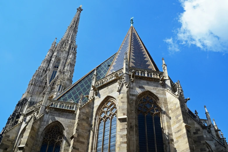 a close up view of two steeples on a building