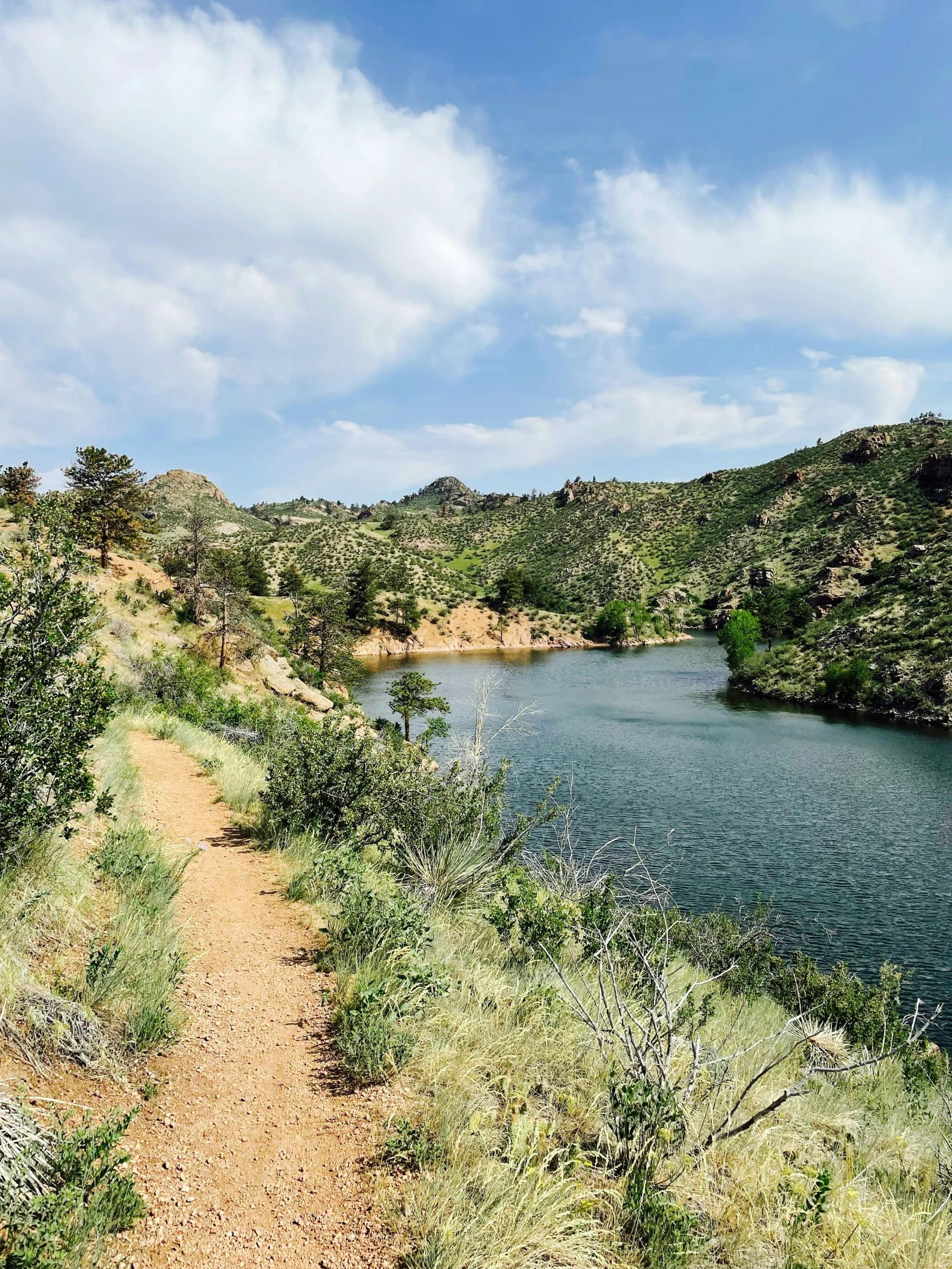 a long trail with water in the background