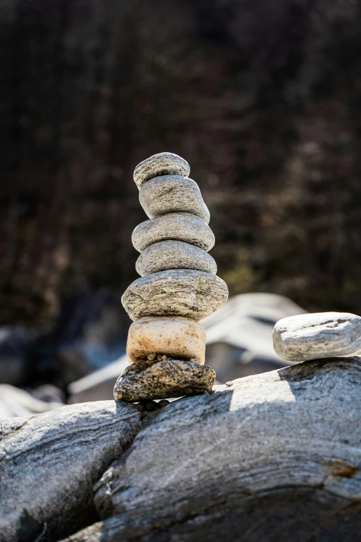 there is a stack of rocks made out of stones