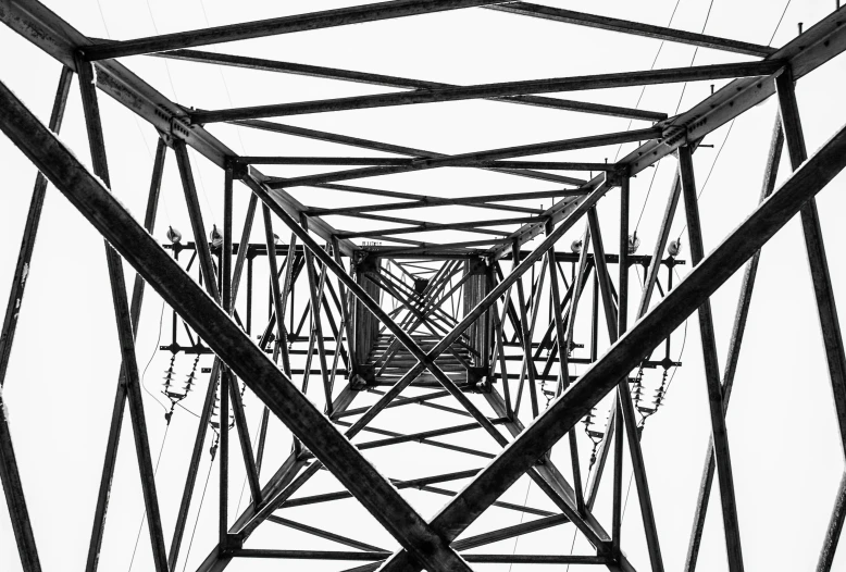 an image of a tower top view in black and white