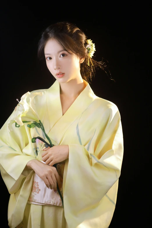 a beautiful young lady posing in a kimono