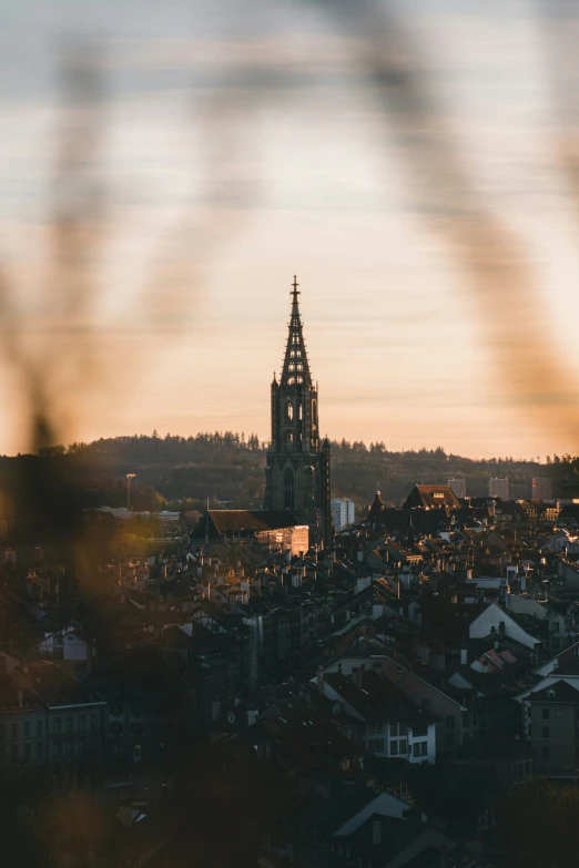 an aerial view of a city during the dusk