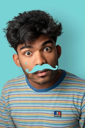 the young man with a fake mustache