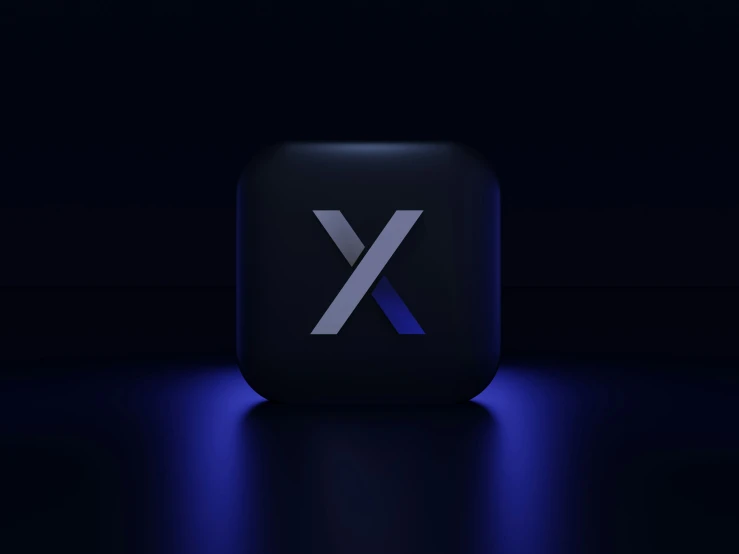 a shiny blue and black object with a x design
