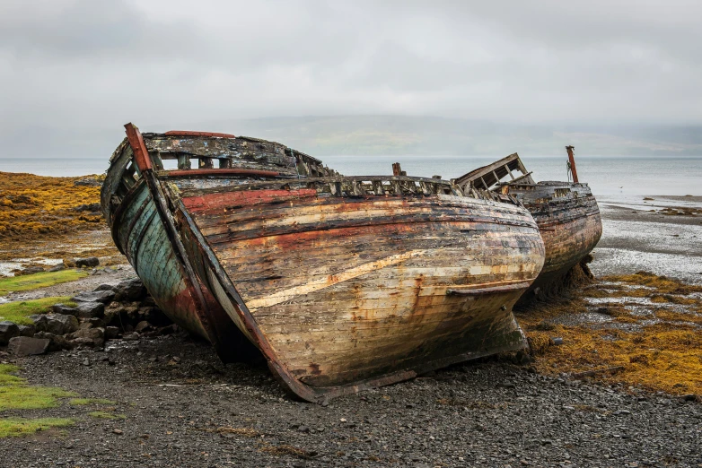 there is a old boat left in the water