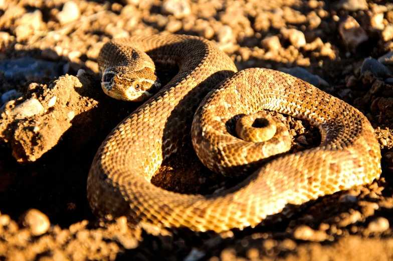 a snake on the ground and curled up