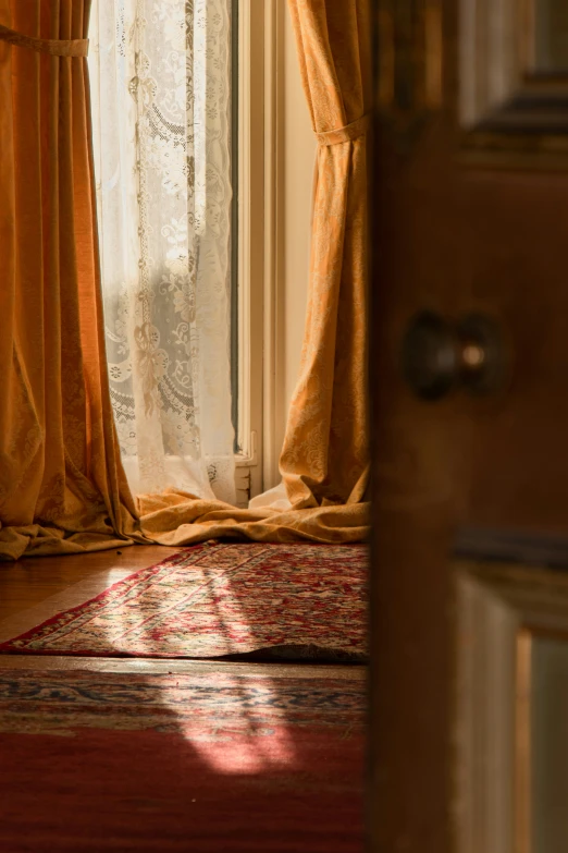 a sunny room with a rug, window and rug