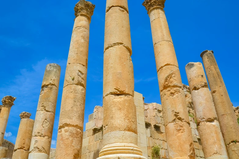 several ancient columns with one column slightly open