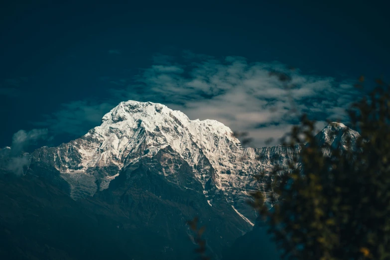 the view of snow covered mountains and the clouds above