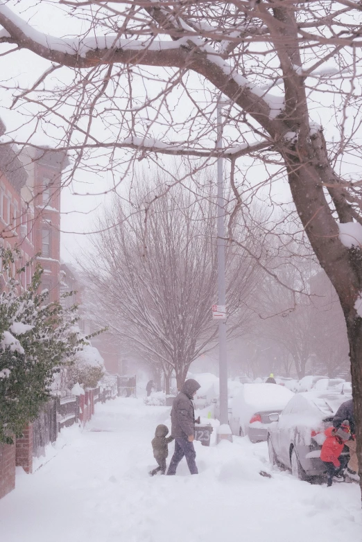 a man walks with his luggage through the snow