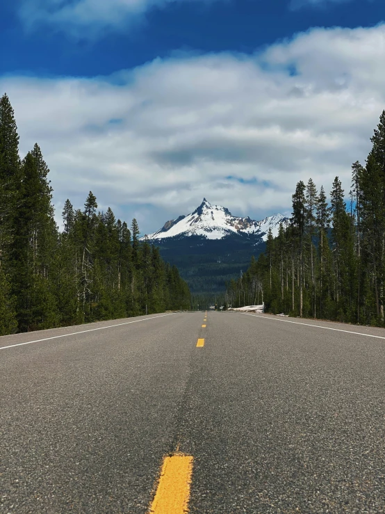 view of the road and mountain from across it