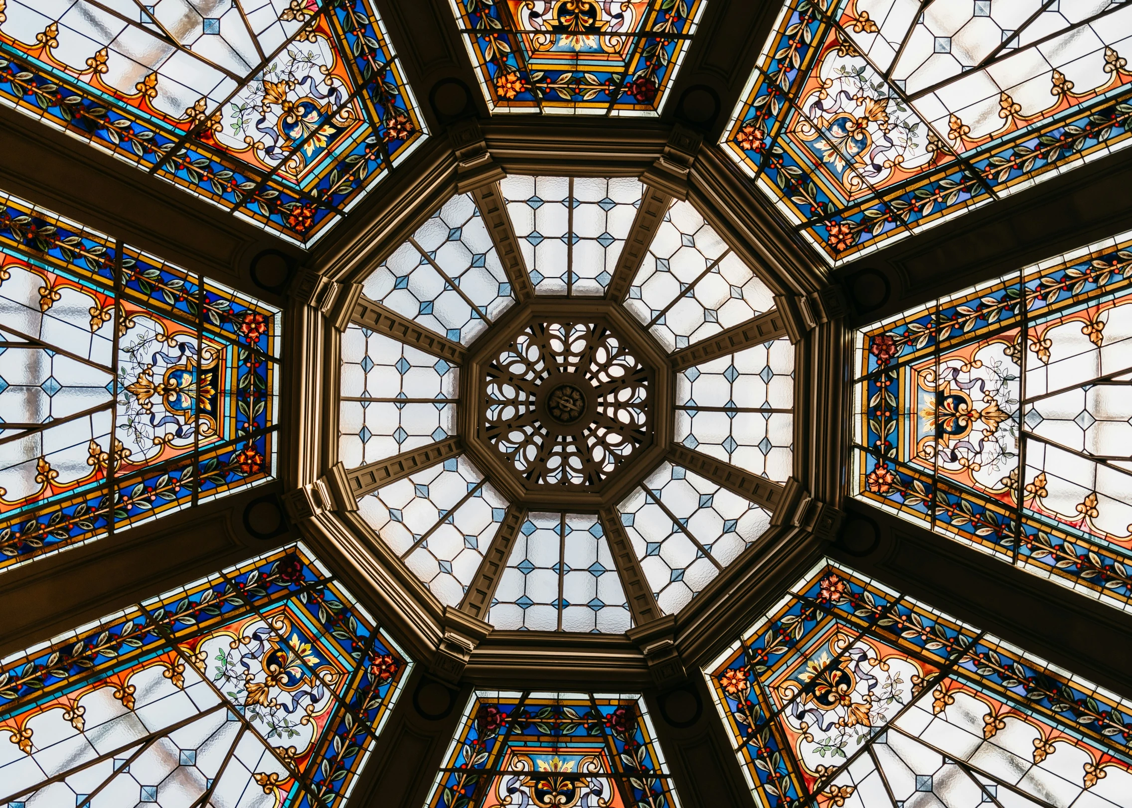 ceiling view looking up at the clear glass dome