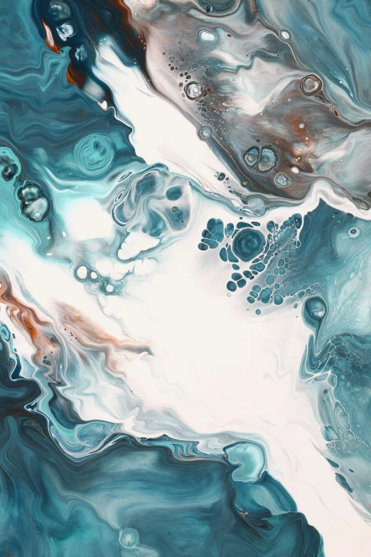 abstract paintings featuring blue and white with liquid