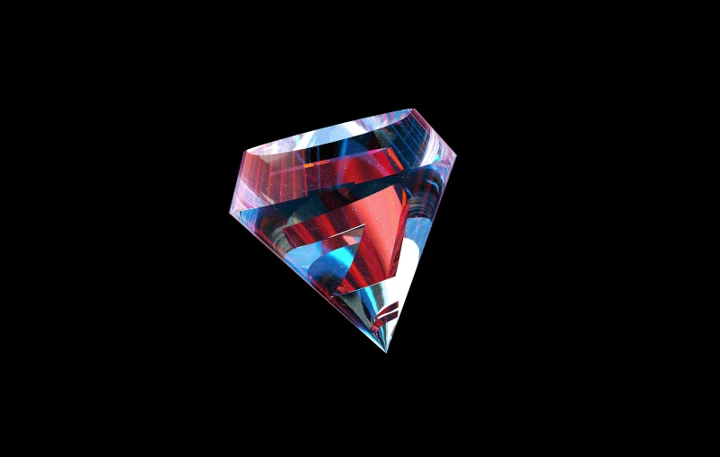 a shiny blue and red diamond on a black background