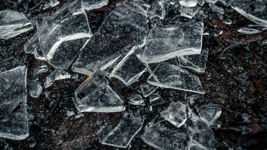 an assortment of shattered glass sits on the floor