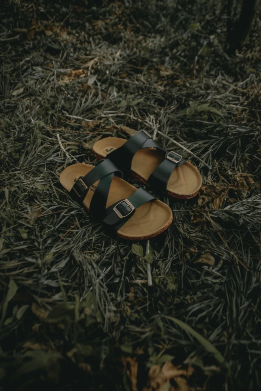 sandals that are sitting on the grass