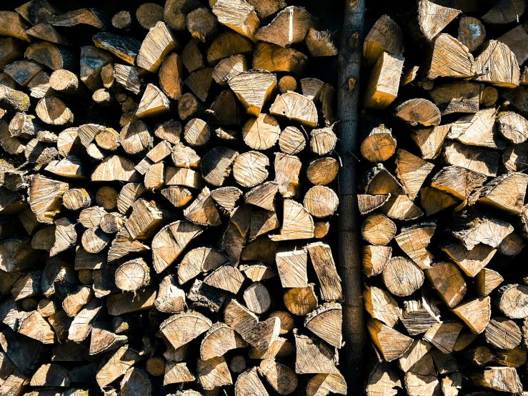 a group of wood logs stacked on top of each other