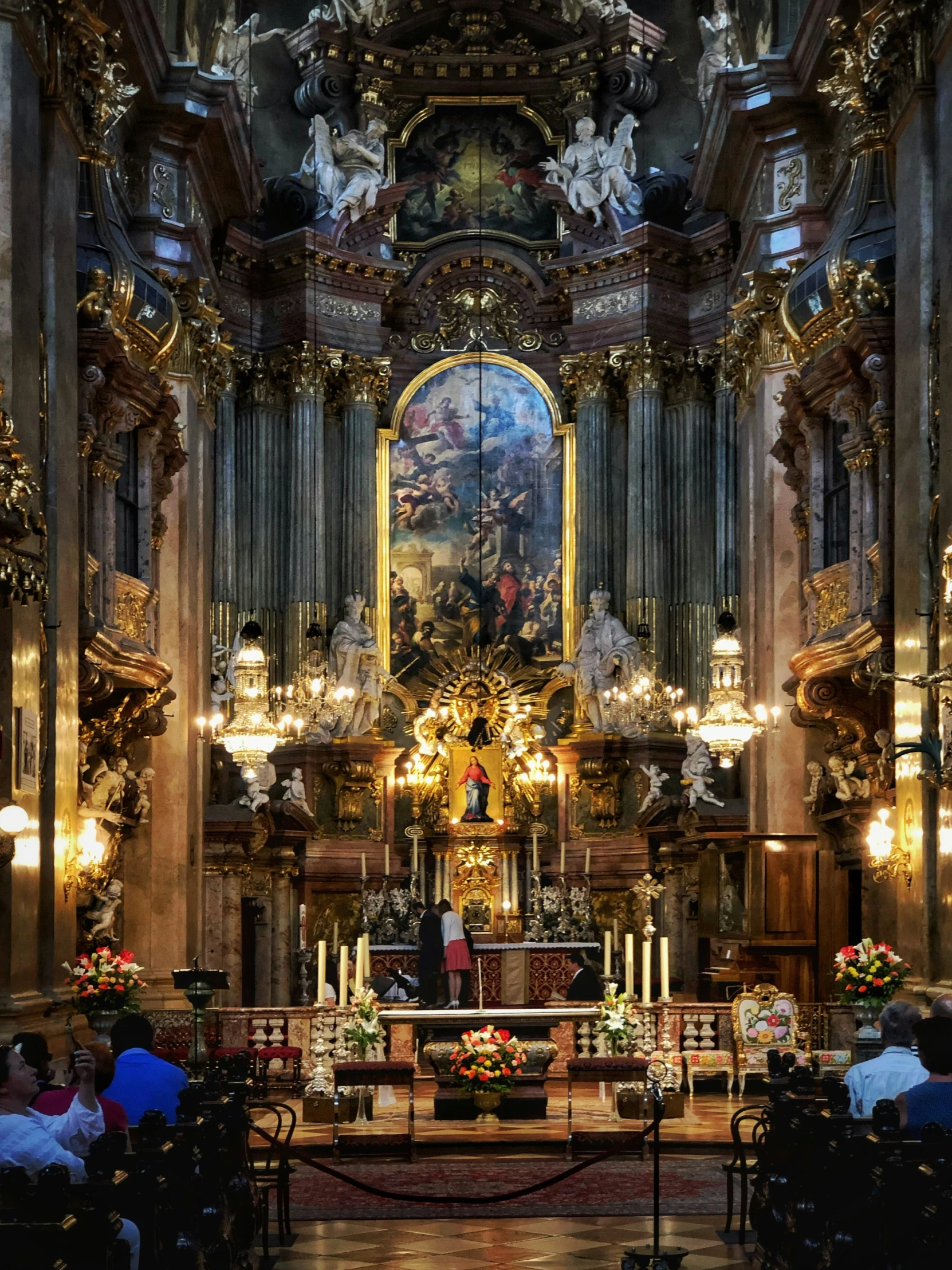 a gothic cathedral with a large painting of the ann idol