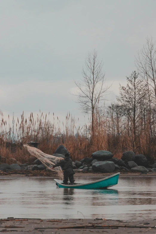 two people in small boats are sitting on the water