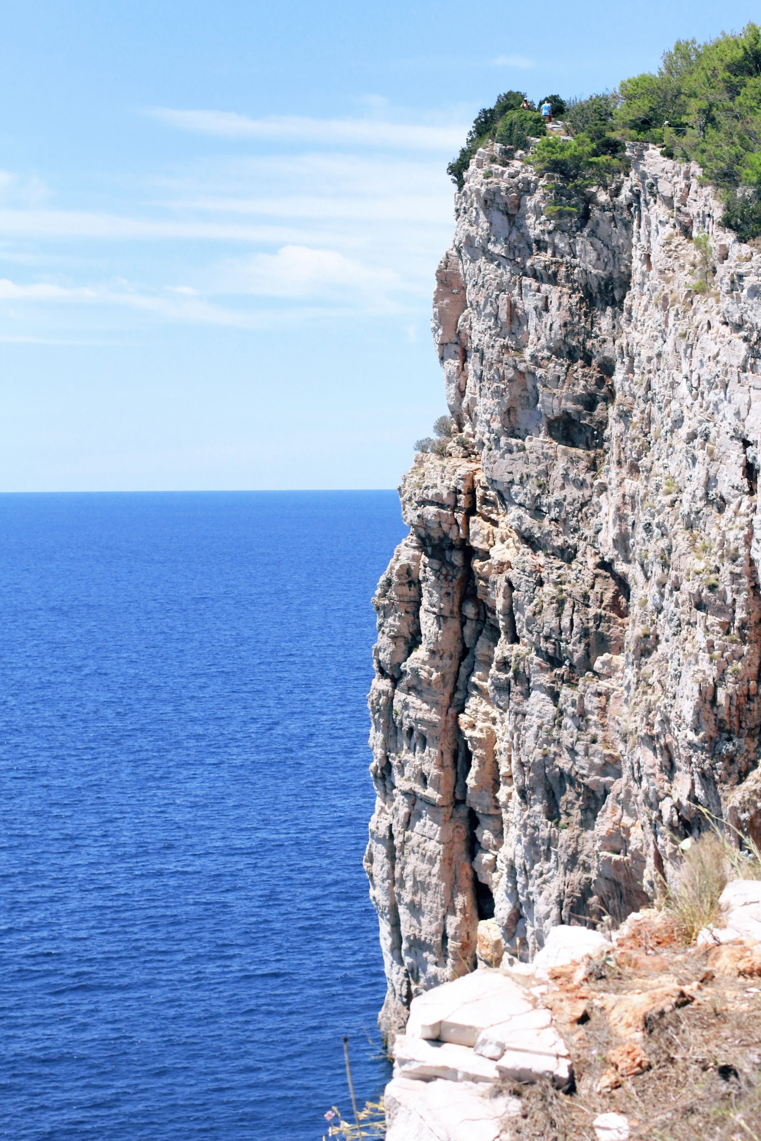 a man standing on the edge of cliff looking at the ocean