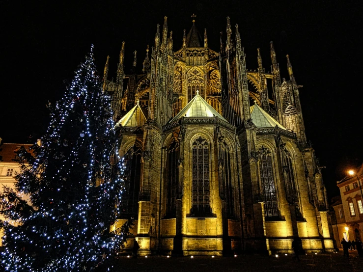 a large church with a lot of lights in it