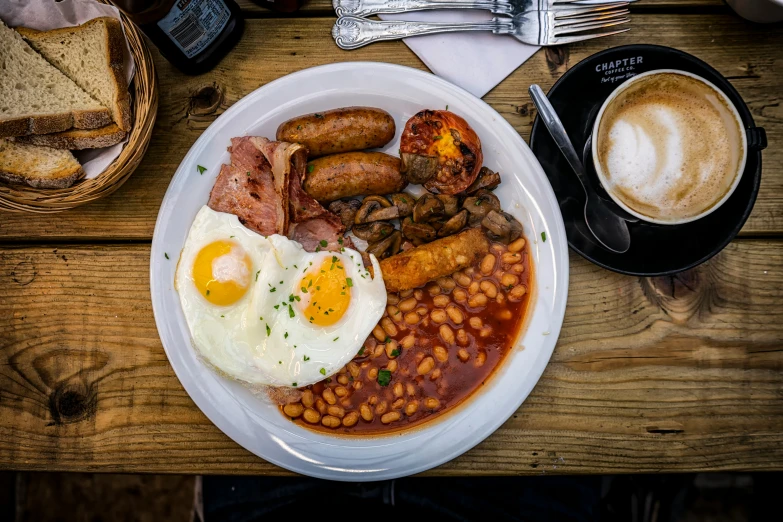 a plate of food on a wooden table