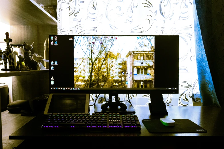 a desktop computer set up with a keyboard