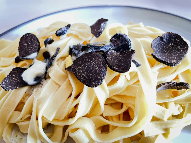 a close up view of a plate of pasta with cheese