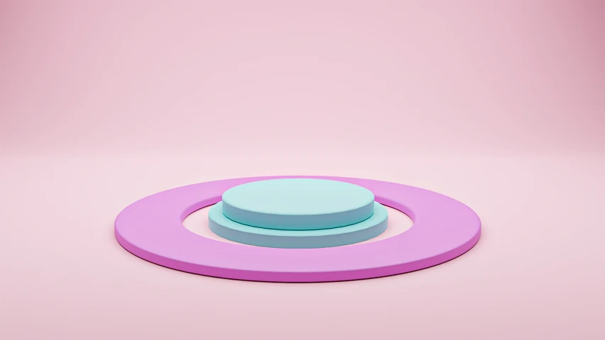 a pink and blue object is sitting in the middle of a room