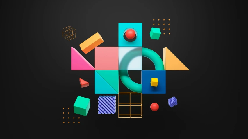 abstract rendering with colorful shapes and lines