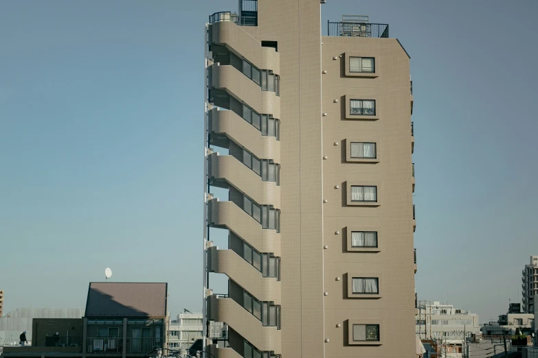 the large tall building is near the city