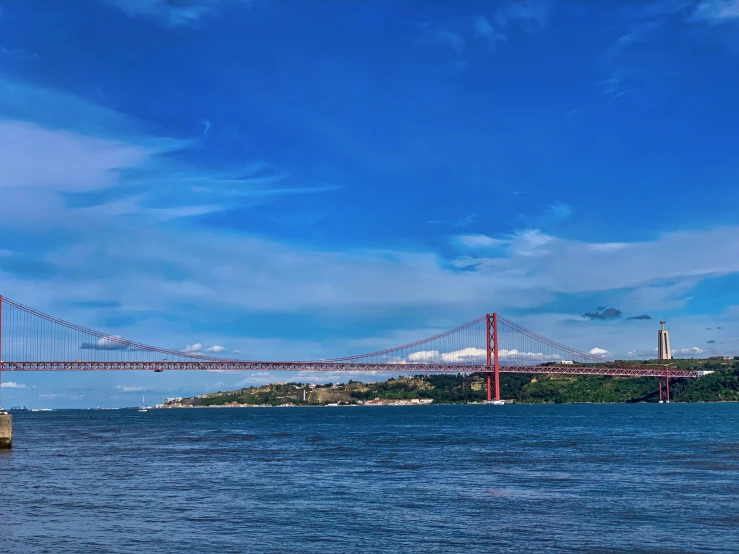 a large bridge spans over a body of water