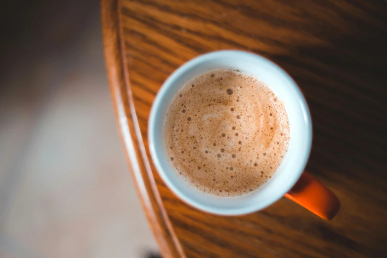 a cup of coffee sits on a table top