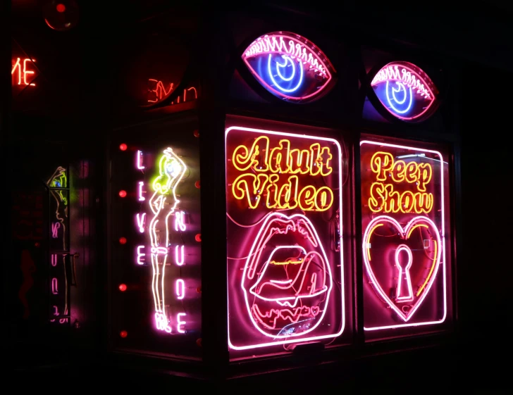 bright colored neon lights lit up the night of an urban city