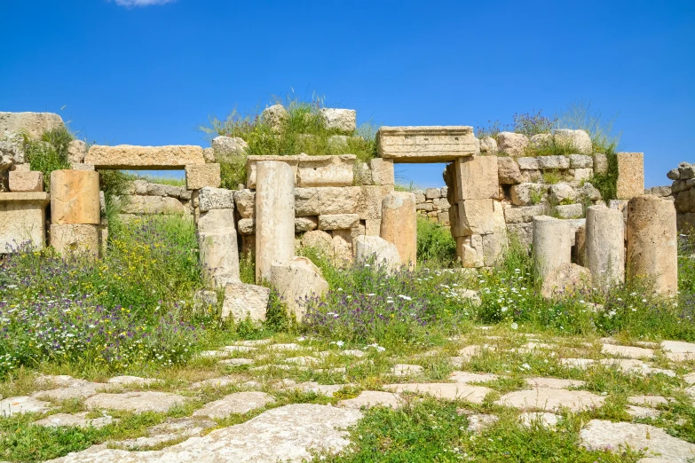 a couple of pillars are next to each other