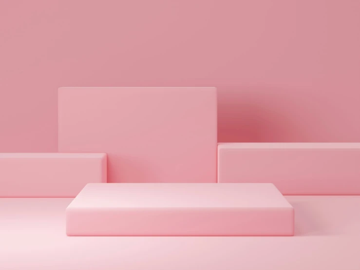 pink pastel walls and furniture with one sitting on a white pedestal
