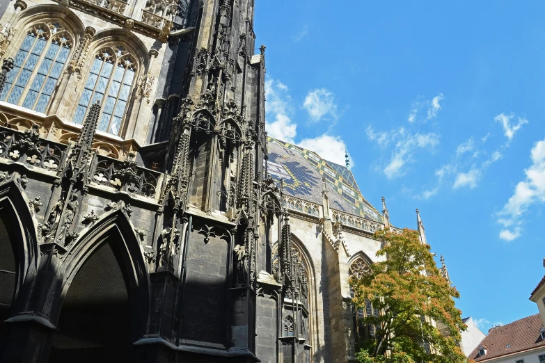 an ancient gothic cathedral set high in the sky