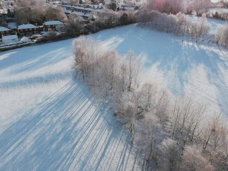 a view from above looking down at a snowy landscape