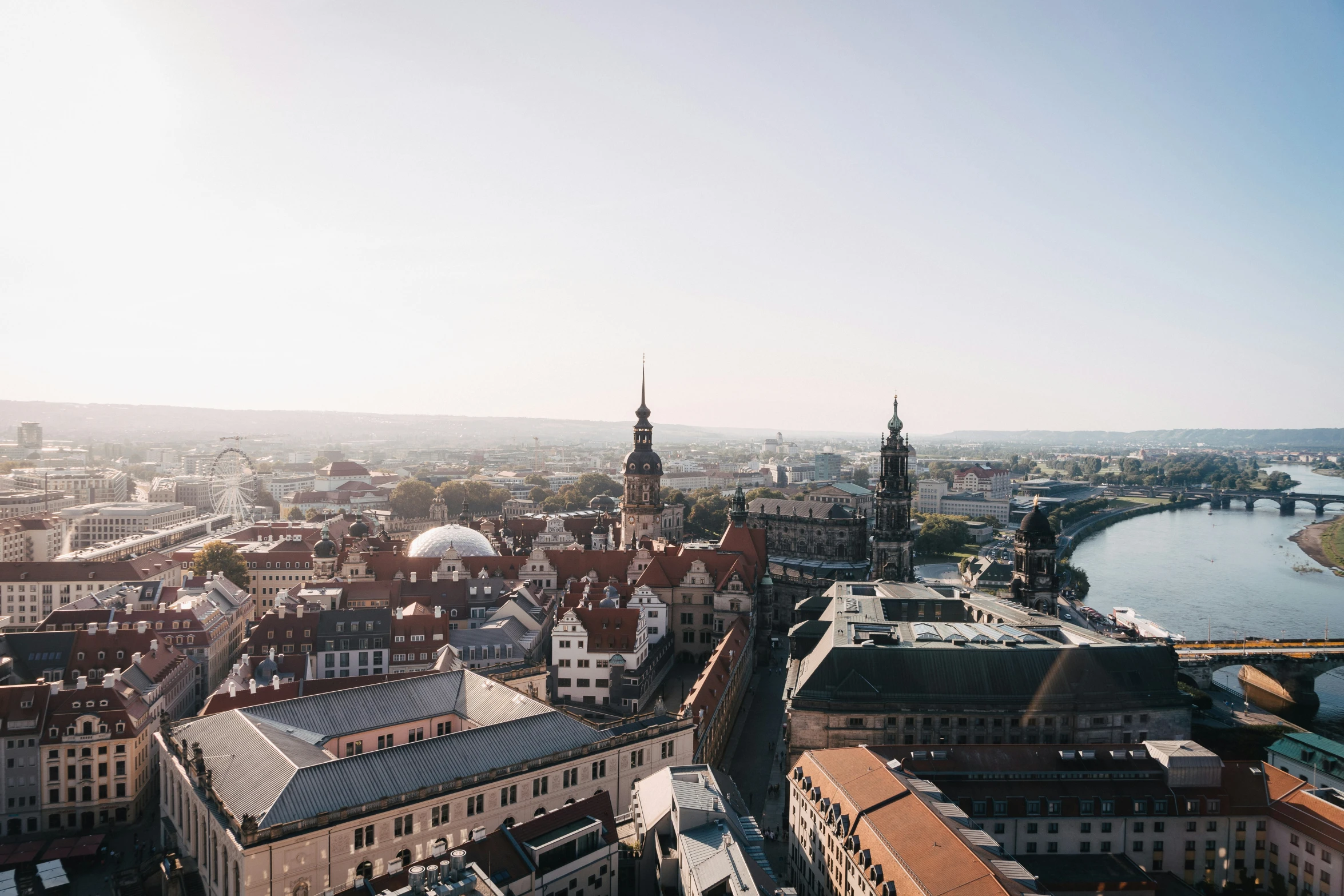 a wide angle of a city from the top of a tower