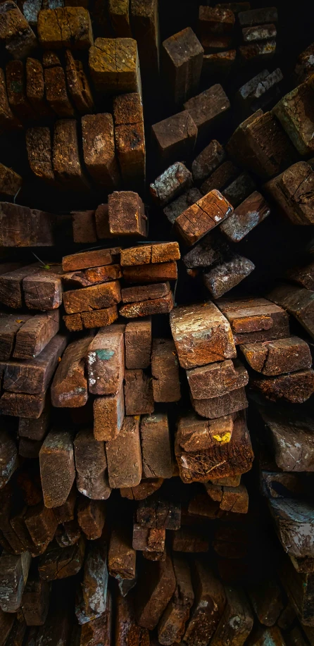 many stacked bricks are on display and awaiting be sold