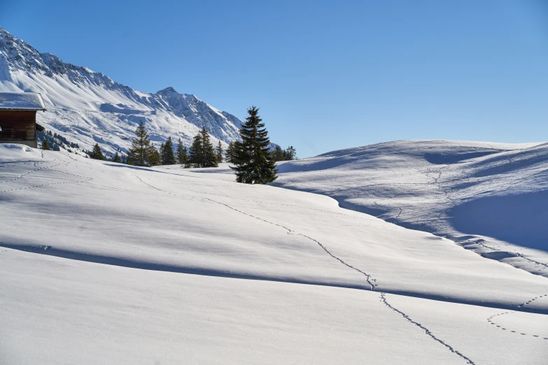 skier going downhill on a nice day with mountains in the background