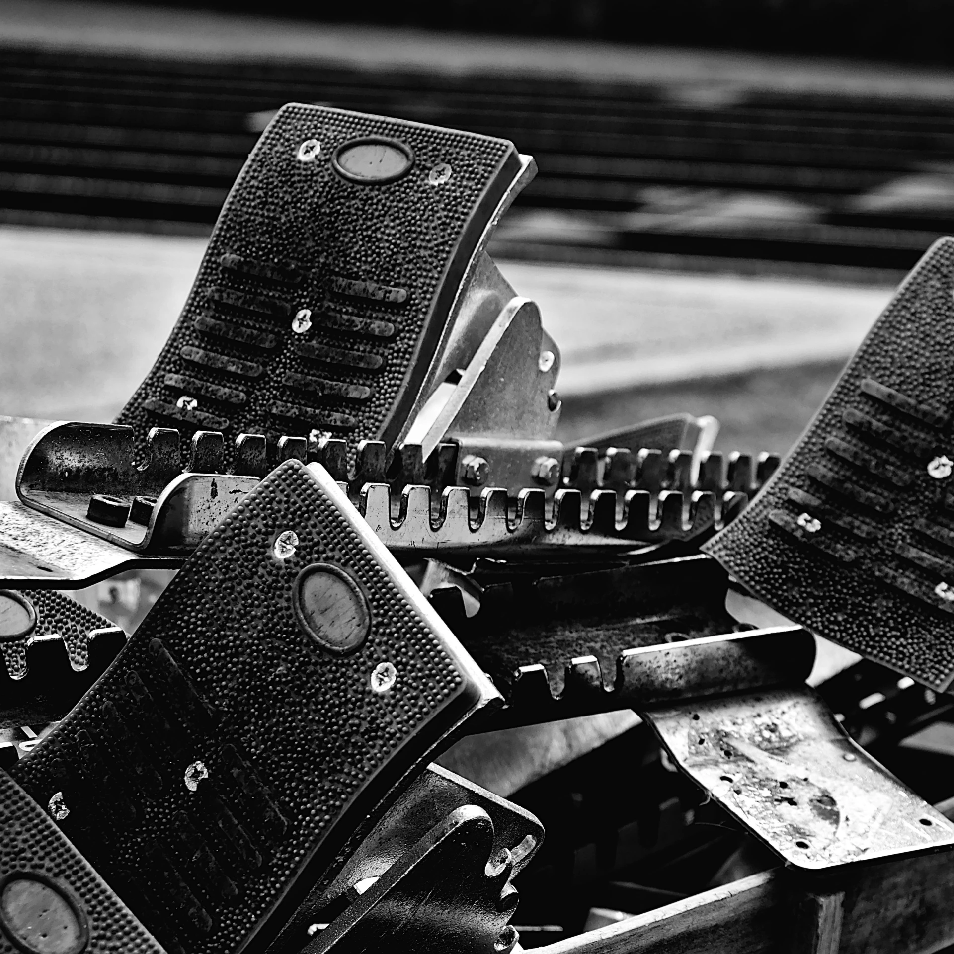 a pile of old fashioned skateboarders that are broken