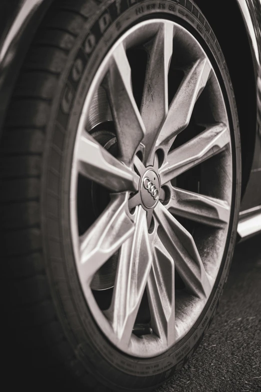 a close up of a car tire with the spokes turned off