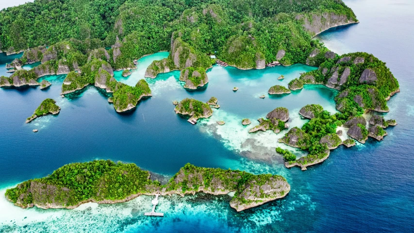 an aerial view of island islands in a lagoon