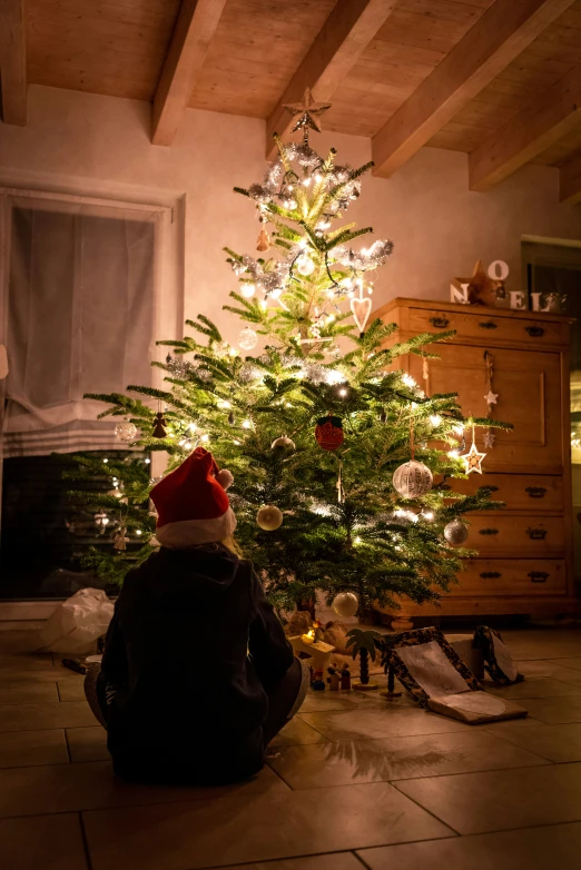 there is a tree that is decorated and sitting on the floor