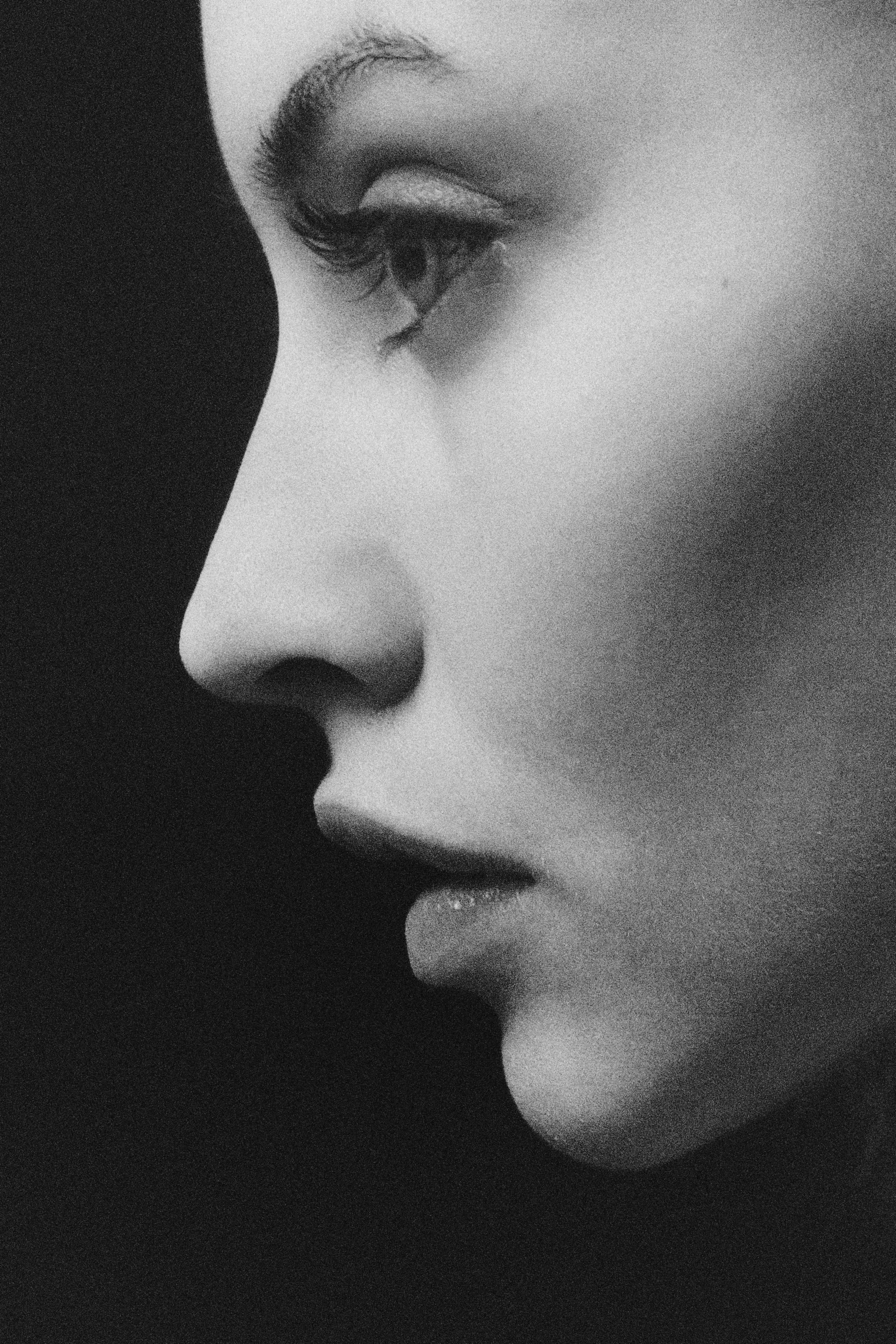 black and white pograph of a woman's profile