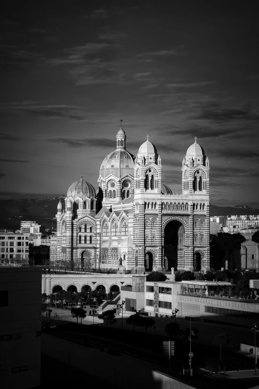 the old cathedral is in this black and white po