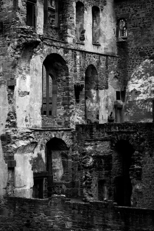 a building with many windows and columns inside